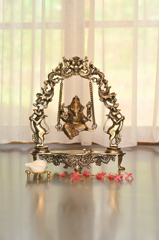 Jhula Ganesh Brass Idol - Medium