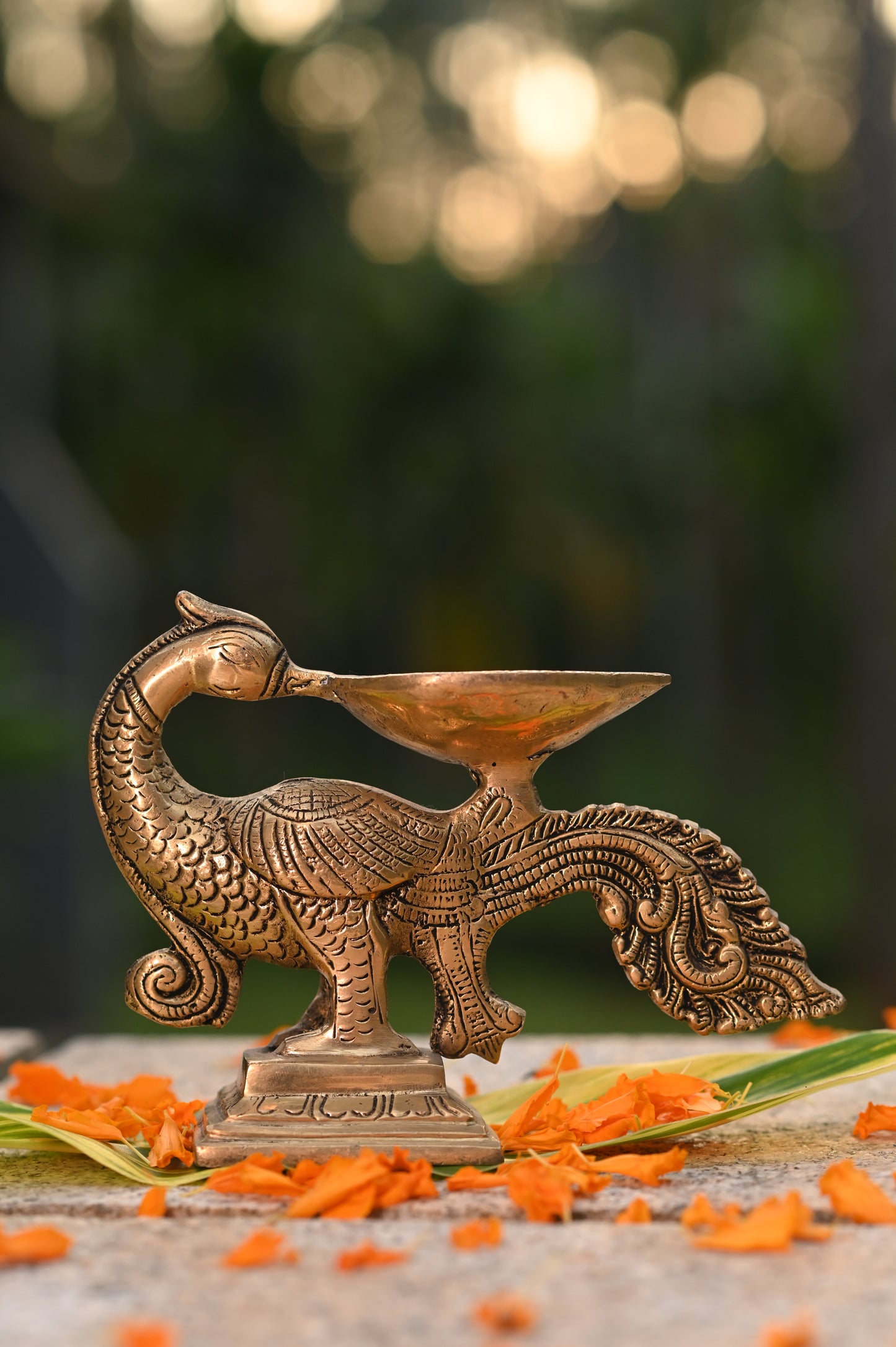 Peacock Fancy Oil Lamp Brass