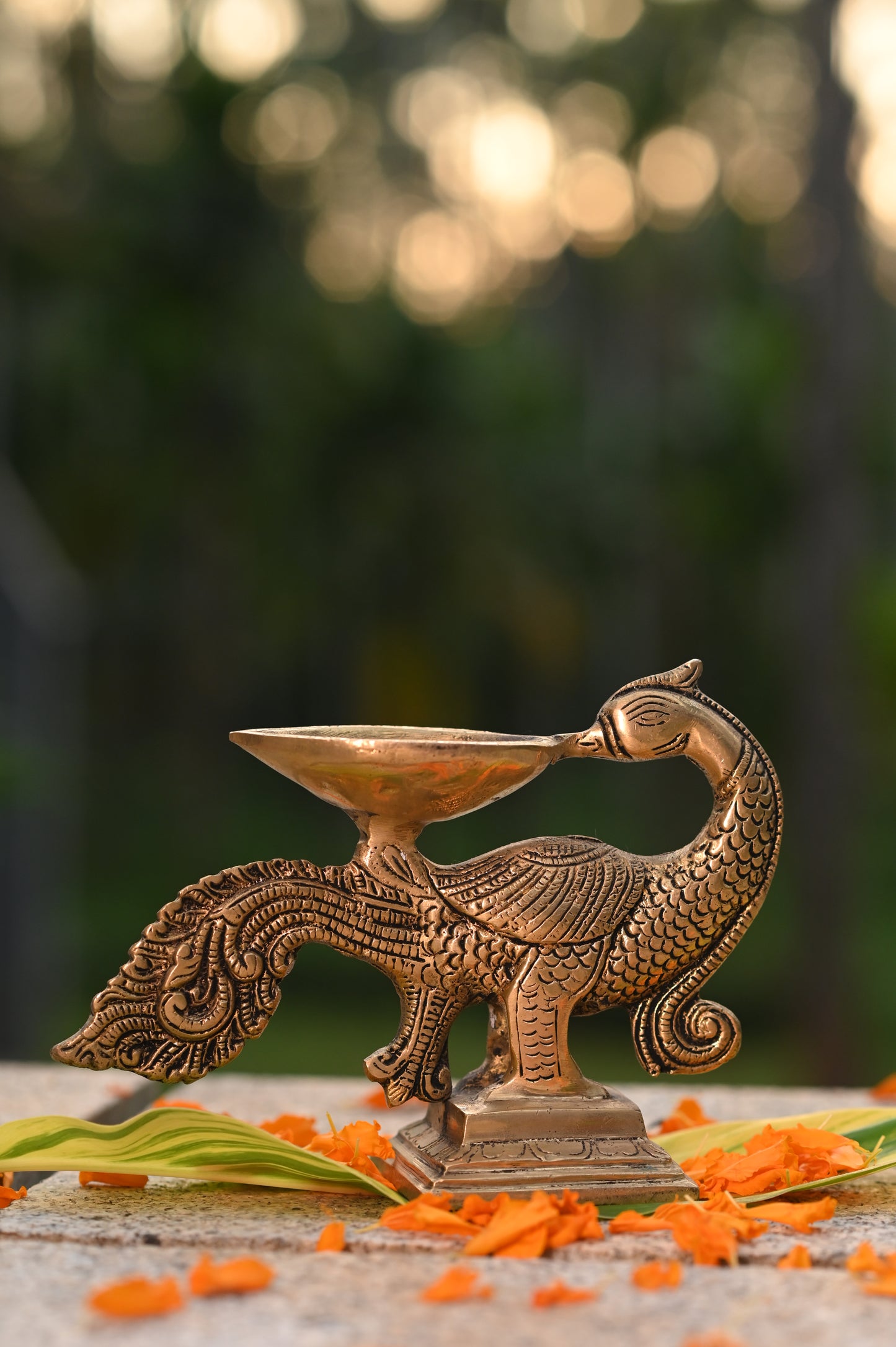 Peacock Fancy Oil Lamp Brass